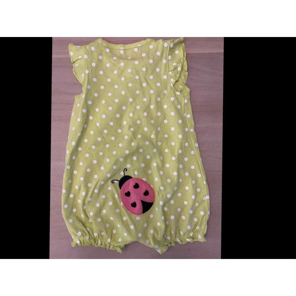 Simple Joys by Carter's Baby Girl Green Polka Dot Ladybug Romper Sunsuit 6-9M